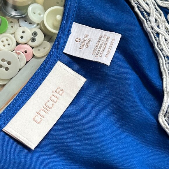 Chico's Touch of Shine Tunic Size Small Tallon Beaded Blouse Majestic Blue White - Picture 4 of 7